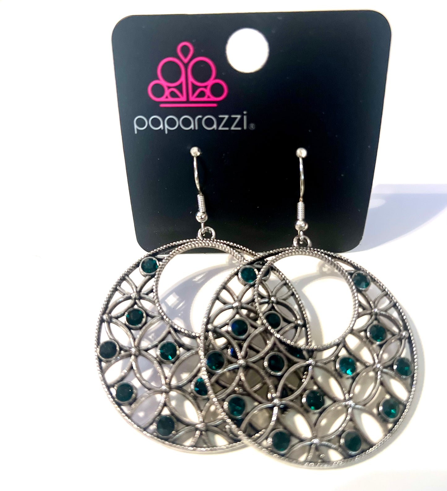 Paparazzi Silver and Green Stone Earrings #15