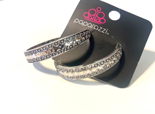 Paparazzi Silver/Gun Metal Hoop  Earrings #17