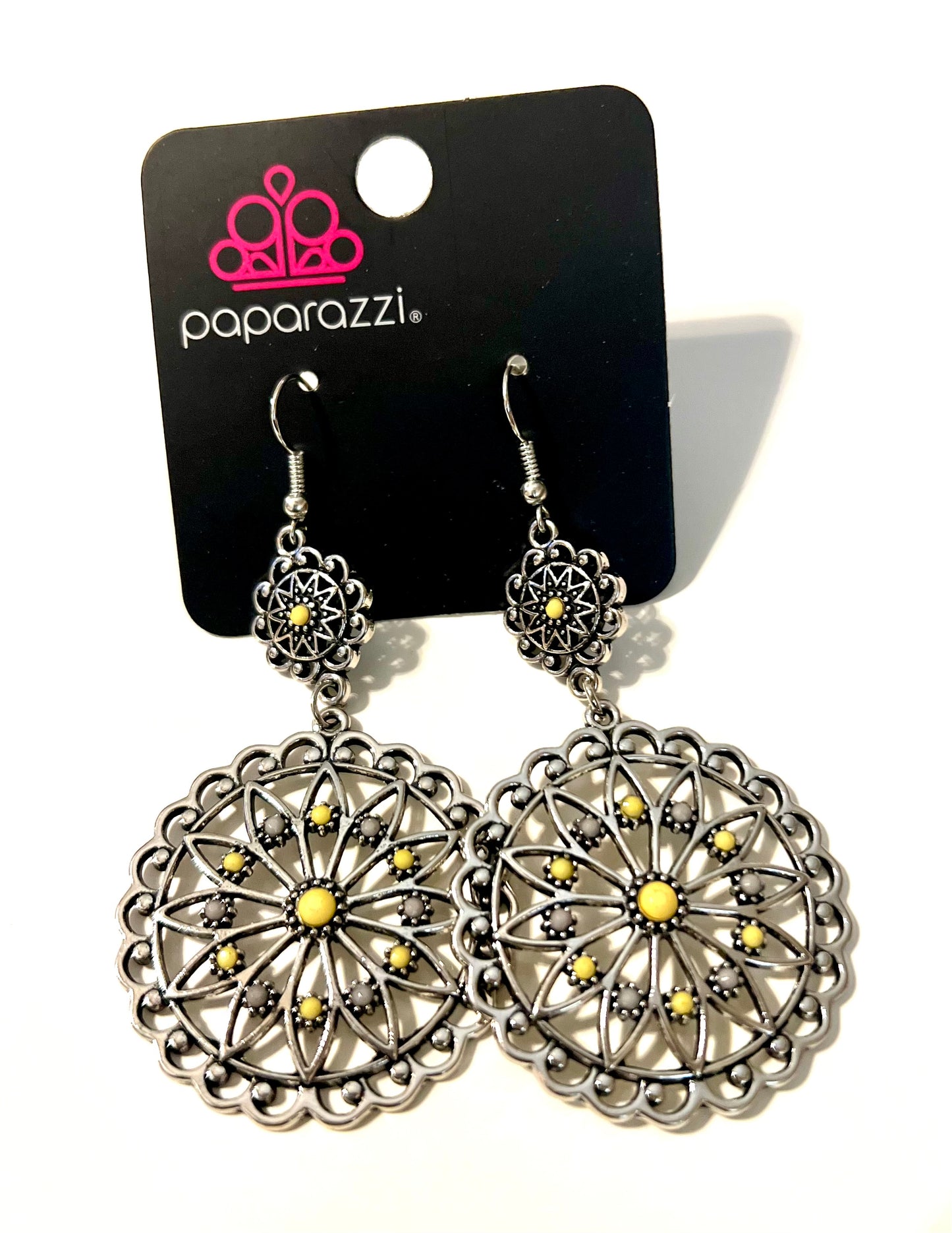 Paparazzi Silver and Yellow Round Earrings #9