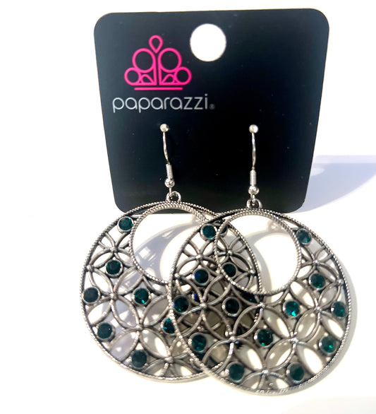 Paparazzi Silver and Green Stone Earrings #15